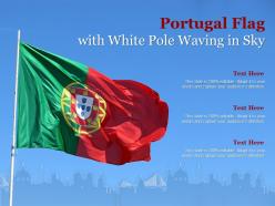 Portugal flag with white pole waving in sky