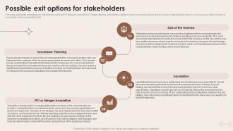 Possible Exit Options For Stakeholders Specialized Training Business BP SS