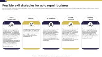 Possible Exit Strategies For Auto Repair Business Mechanic Shop Business Plan BP SS