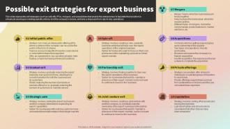Possible Exit Strategies For Export Business International Trade Business Plan BP SS