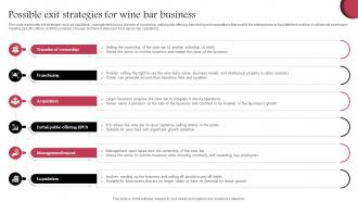 Possible Exit Strategies For Wine Bar Wine Cellar Business Plan BP SS