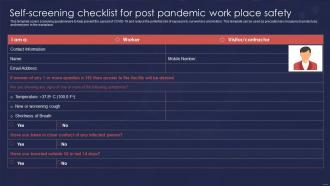 Post COVID Business Recovery Playbook Self Screening Checklist For Post Pandemic Work