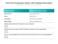 Post event evaluation report with detailed description