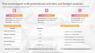 Post Event Report With Promotional Activities And Budget Analysis