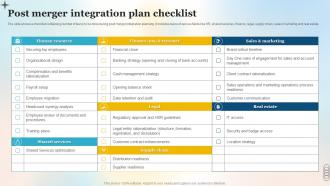 Post Merger Integration Plan Checklist