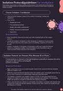 Post Pandemic Business Isolation Protocol Guidelines For Workplace One Pager Sample Example Document