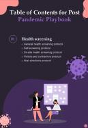 Post Pandemic Business Playbook For Table Of Contents One Pager Sample Example Document