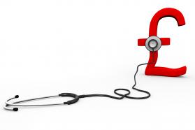 Pound symbol with stethoscope showing medical and finance stock photo
