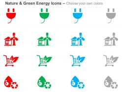 Power plug wind mill shopping cart power production ppt icons graphics