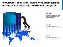 Powerpoint slide and theme with businessman pushes graph piece with earth and bar graph