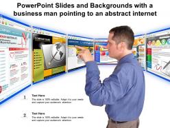 Powerpoint slides and backgrounds with a business man pointing to an abstract internet