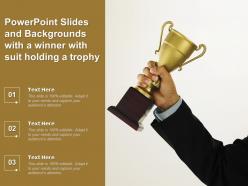 Powerpoint slides and backgrounds with a winner with suit holding a trophy