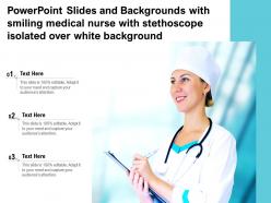 Powerpoint slides and backgrounds with smiling medical nurse with stethoscope isolated over white background