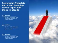 Powerpoint template and a man standing on the top of red stairs in clouds