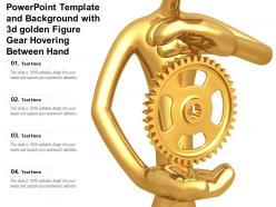 Powerpoint template and background with 3d golden figure gear hovering between hand