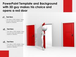 Powerpoint template and background with 3d guy makes his choice and opens a red door