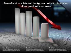 Powerpoint template and background with 3d illustration of bar graph with red arrow