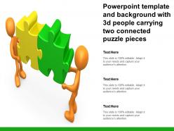 Powerpoint template and background with 3d people carrying two connected puzzle pieces