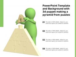 Powerpoint template and background with 3d puppet making a pyramid from puzzles