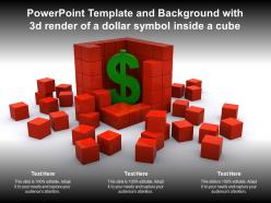Powerpoint template and background with 3d render of a dollar symbol inside a cube