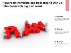 Powerpoint template and background with 3d robot team with big plan word