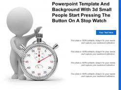 Powerpoint template and background with 3d small people start pressing the button on a stop watch