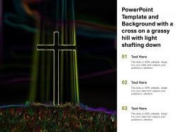 Powerpoint template and background with a cross on a grassy hill with light shafting down