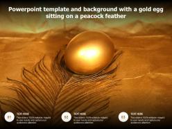 Powerpoint template and background with a gold egg sitting on a peacock feather