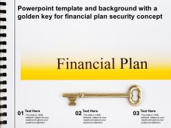 Powerpoint template and background with a golden key for financial plan security concept