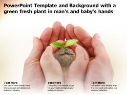 Powerpoint template and background with a green fresh plant in mans and babys hands