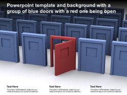 Powerpoint template and background with a group of blue doors with a red one being open