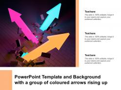 Powerpoint template and background with a group of coloured arrows rising up