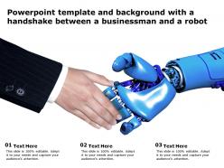 Powerpoint Template And Background With A Hand Shake Between A Business Man And A Robot