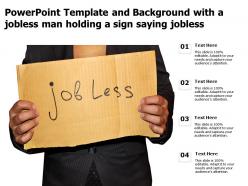 Powerpoint template and background with a jobless man holding a sign saying jobless