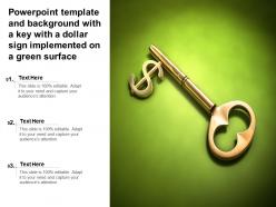 Powerpoint template and background with a key with a dollar sign implemented on a green surface