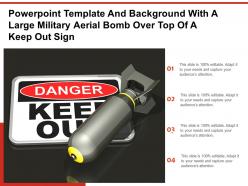 Powerpoint template and background with a large military aerial bomb over top of a keep out sign