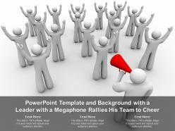 Powerpoint template and background with a leader with a megaphone rallies his team to cheer