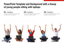 Powerpoint template and background with a lineup of young people sitting with laptops