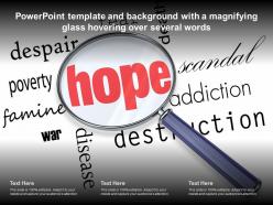 Powerpoint template and background with a magnifying glass hovering over several words