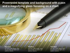 Powerpoint template and background with a pen and a magnifying glass focusing on a chart