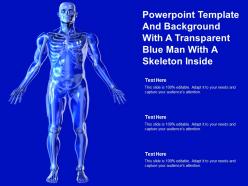 Powerpoint template and background with a transparent blue man with a skeleton inside