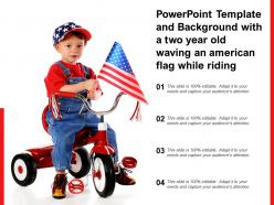 Powerpoint template and background with a two year old waving an american flag while riding
