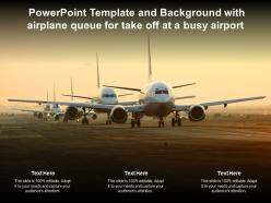 Powerpoint template and background with airplane queue for take off at a busy airport