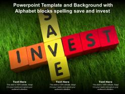 Powerpoint template and background with alphabet blocks spelling save and invest
