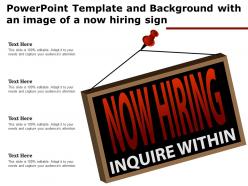 Powerpoint template and background with an image of a now hiring sign