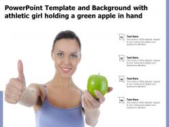 Powerpoint template and background with athletic girl holding a green apple in hand