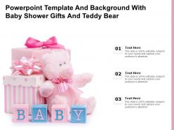 Powerpoint template and background with baby shower gifts and teddy bear