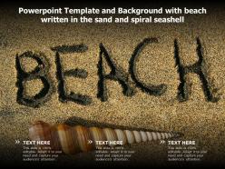 Powerpoint template and background with beach written in the sand and spiral seashell