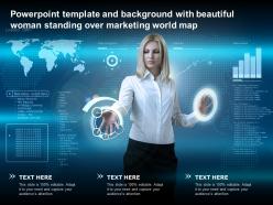 Powerpoint Template And Background With Beautiful Woman Standing Over Marketing World Map
