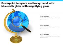 Powerpoint template and background with blue earth globe with magnifying glass